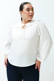 Curve Ecru Baby Collar Woven Blouse