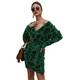 Yatrendy Damen Minikleider Langarm Freizeitkleid Leopard Herbstkleid Elegant Strickkleid Rückenfrei V-Ausschnitt Kurz Kleid mit Gürte (Grün, M)