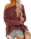 Auxo Damen Langarm Schulterfrei Jumper Lose Sweatshirt Pullover Oberteil Tops Hemd Oversize, 05-weinrot, Gr.- M