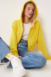 Happiness stanbul Women's Yellow Hooded Zippered Sweatshirt