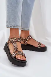 PS1 Embellished Platform Sandals Leopard Brown Tatellia