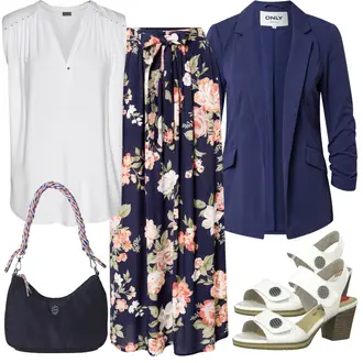 Elegant Outfit mit Dunkelblau/Blau/Rosa Short Große Größe/Kleid Große Größe/Hose Große Größe/Festlicher Maxi Rock/Rock Mit Blumenmuster/Langer Rock/Maxirock/Bedruckter Rock/Rock Zum Binden/Vintage Maxirock About You "Sommerliches Freizeit Outfit"Look: Rap, Rad, Retro, Boho, Elegant, Mom, Schön, Old Money, Romantisch, Uni