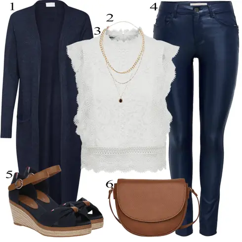 Comment poter Doré/Beige/Rose Bijou Collier Tendance/Chaîne Fine About You avec Bleu foncé Cachemire-Cardigan/Cardigans Longs/Robe Grande Taille Vila