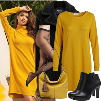 Court tenues avec Jaune Robe à Manches Longues/Robe avec un Décolleté en Cascade/Chemisier Robe/Robe de Confirmation/Robe Ceinturée/Bureau de Mariage Civil Robe/Robe à Volants nly by nelly "Tenue de printemps cool"