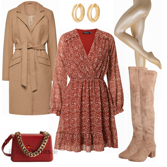 Outfit mit Braun/Beige Overknee Stiefel/Flache Overknee Stiefel/Kniehoher Stiefel/Leder Overknee Stiefel/Langer Stiefel About You "Femininer Alltagslook"