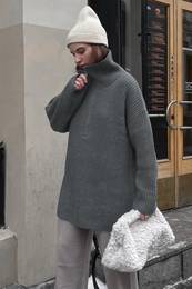 Anthracite Zipper Collar Oversize Sweater