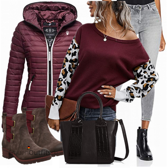 Outfit mit Dunkelbraun/Bordeaux/Braun/Grau/Dunkelrot SommerStiefelette/Chelsea Boot/Leder Stiefelette/Winter Stiefelette/Flache Stiefelette/Lederjacke/Gefütterte Stiefelette Rieker "Bequemes Winter Outfit"