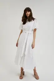 Women's dress with waist tie - white