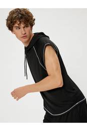 Sports Athlete Hooded Sleeveless with Printed Stitching Detail on the Back