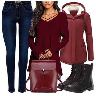 Motorrad Outfit mit Rot/Bordeaux/Dunkelrot Pullover mit Stehkragen/2-in-1 Pullover/Thermo Pullover/WinterPullover/Pullover mit Reißverschluss "Perfekt Für Den Herbst"Look: Jagd, Motorrad, Angeln, Fitness, Berg­steigen, Wandern, Trekking, Skate, Apres ski
