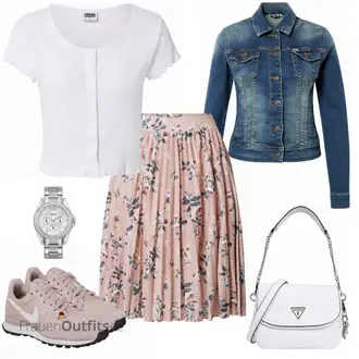 Outfit mit Rosa/Braun Short Große Größe/50 Jahre Rock/Christlicher Rock/Crinkle Rock/Rock Mit Blumenmuster/Italienischer Rock/MidiRock/Moderne Rock/Bedruckter Rock/Hochzeitsgast Rock/Kleid Große Größe About You "Verspielter Freizeitlook"