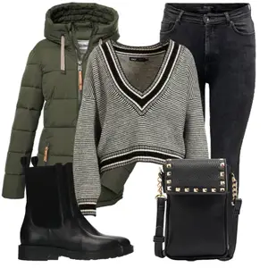 Outfit met Zwart Chelsea Boot/Platte Enkellaarsje/Leren enkellaars/Sneakers sacha "Wintere vrijetijdskleding"