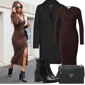 Herbst Outfit mit Dunkelrot/Bordeaux/Braun/Rot/Lila Langes Strickkleid/Langärmliges Winterkleid/Winter Strickkleid Edited "Winter Outfits"