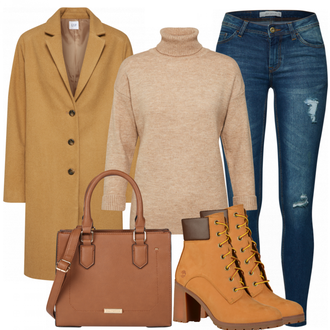 Outfit met bruin Laars Timberland "Warm"