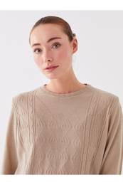 Crew Neck Self-Patterned Long Sleeve Women's Knitwear Sweater