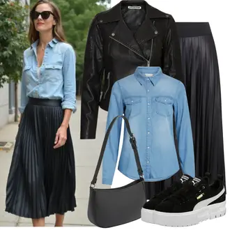 Kombinacije za bucmaste Ured sa Crna/Siva/Tamnosiva/Bijela Torbica/Torba Za Preko Ramena/Torba preko ramena/baguette vrećica/Mala Torbica/Torba za rame/Torba za pisma About You "Proljetni Outfit"Look: klasický, Elegantan, Ured, cool, Običan, Punk