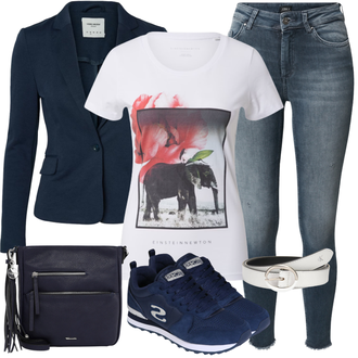 Outfit mit DunkelBlau/HellBlau/Blau Lederjacke/Blazerjacke/Blusenblazer/Boyfriend Blazer/Lässiger Blazer/Baumwoll ­Blazer/Eleganter Blazer/Strick­blazer/Kurzblazer/Sweatblazer/Lederjacke für Männer/Lederjacke VERO MODA "Cooles Alltagsoutfit"
