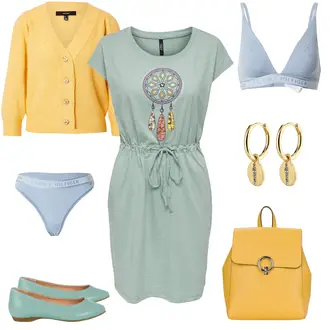 Outfit mit Grün/Türkis/Hellgrün Jerseykleid/Boho Kleid Sommer/Lässiges Kleid/Baumwollkleid/Etuikleid/Sommerkleid/T-Shirt Kleid/Tunika Kleid Only "Traumfänger Alltagslook"