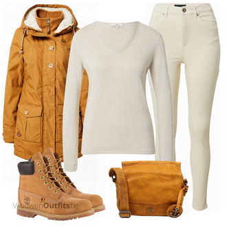 Outfit met bruin Laars Timberland "Outfit voor de winter"