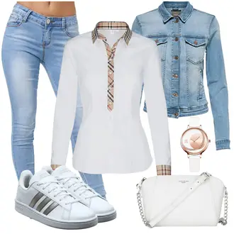 Outfit mit Beige/Gelb/Weiß/Rot Bluse Mit Knopf/SchluppenBluse/Business Bluse/Slim Fit Bluse Seidensticker "Outfit für den Herbst"