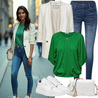 Outfit sa Šareno/Ljubičasta/Zeleno/Bijela/Smeđa/Siva Kožna jakna za muškarce/Crash bluza/Bodija Bluze/Bluza Kratkih Rukava/Slip-on Bluza/Bluza s Uzorkom/Bluza Vrh/Razigrana bluza/Bluza s Printom zoot.lab "Modni proljetni outfit"