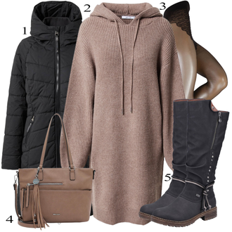 Podzim Outfit s Hnědá/Fialová/Béžová/Šedá Mikinové Šaty/Pletené Šaty/Svetrové Šaty/Zimní Pletené Šaty About You "Podzimní Outfit"