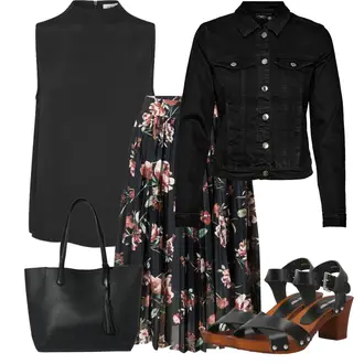 Outfit s Černá/Růžová/Červená Midi Sukně/Sukně S Květinovým Vzorem/Moderní Sukně/Sukně s potiskem/Křesťanská Sukně/Italská Sukně About You "Stylový outfit na jaro"