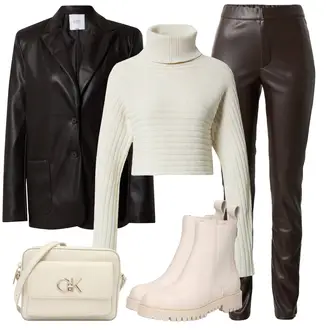 Outfit mit Schwarz/Braun/Dunkelbraun Mantel/Boyfriend Blazer/Lederjacke/Kunstleder Blazer/Lederblazer rÆre by lorena rae "Winterlicher Look"