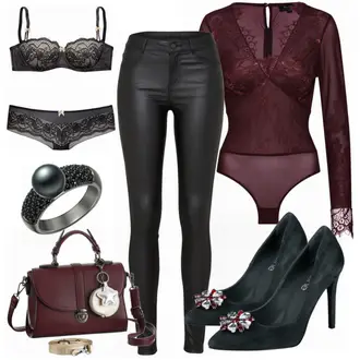 Party Outfits mit Schwarz/Weiß Lederjacke/Lederimitathose/Lederlegging/Leggings Lederoptik/Lederhose/Skinny Hose/Treggings/Biker Jeans/Thermojeans Vila "SexyJeans"