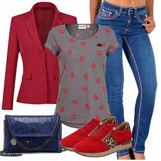 Outfit mit Rot/Dunkelrot/Rosa Blusenblazer/Kurzblazer/Baumwoll ­Blazer/Lässiger Blazer/Lederjacke/Lederjacke für Männer/Strick­blazer/Blazerjacke/Eleganter Blazer/Lederjacke YYNUDA "Stylische Kombination für die Freizeit"