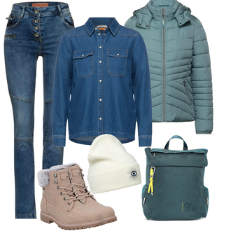 Winter Outfits mit Türkis/Blau Bluse & Tunika Bluse CECIL "Outfit Für Den Winter"