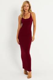 Women's Burgundy Adjustable Strap Maxi Dress