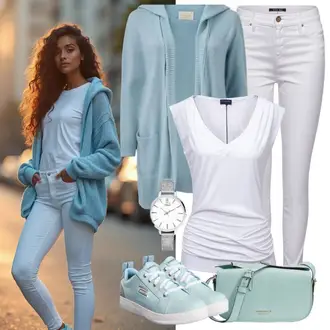 viskóza Outfit sa Svjetloplava/Plava Pletivo Veći Broj SELECTED FEMME "Lijepa proljetna odjeća"