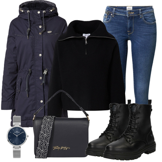 Plateau Mit Absatz Outfit mit Schwarz/Dunkelblau SchnürStiefelette/SpringerStiefel/Klassischer Stiefel Mustang "Perfekt für den Herbst"
