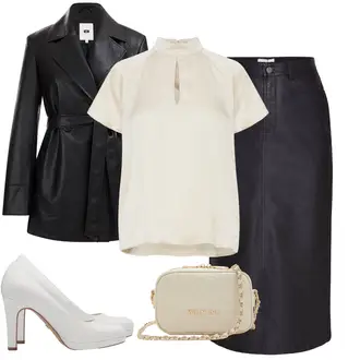 Feest Outfit met Leren rok/Leren Minirok/KunstLeren rok/Kokerrok/Kantoor Rok Sisters Point "Perfect voor de lente"Look: Burgerlijke Stand, Theater, Feest