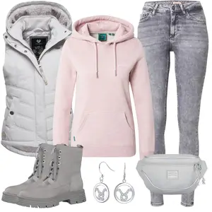 Sternzeichen Outfits Winter mit Grau/Hellgrau Low Rise Jean/Jeans mit Schlitz/Biker Jeans/Slim Fit Jeans/Winterjacke/Lederjacke/Cuir Chaussures/Push up Jeans Only, Grau/Beige/Hellgrau Schnürstiefeletten/Biker Boot/Klassischer Stiefel/Springerstiefel/Wasserdichter Stiefel MARCO TOZZI "Einzigartiges Sternzeichen Outfit"