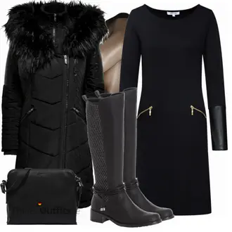 Schicke Outfits Französische mit Schwarz/Dunkelblau Midi Mantel/Mantel mit Reißverschluss/Schmal Geschnittener Mantel/Scuba-Mantel/Mantel/Tunika/Etuikleid/Kleid mit Tasche/Langärmliges Winterkleid/Langarm Etuikleid/Etuikleid mit Reißverschluss About You "Schickes Herbst Outfit"Look: Uni, Büro, Business, Französische, Maritim, Moderne