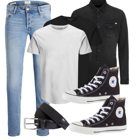 Schwarz/Dunkelgrau Bluse Große Größe/Jeanshemd Jack & Jones kombinieren