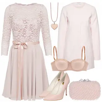 Midi Chiffon Outfit mit Rosa/Lila Kleid Große Größe/3/4 Arm Kleid/A-Linien Kleid/Kleid Für Konfirmation/SpitzenKleid/Brautmutter Kleid/Kleid Standesamt-gast/Hochzeitsgast Knielanges Kleid Swing "AllPink"