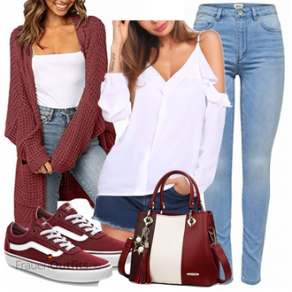 Laufen Outfit mit Weiß Lederjacke/Crash­bluse/Einfarbige Bluse/Bluse Mit Schleife/Volantbluse/Offene Bluse/Bluse Oberteil/Schlupfbluse Parabler "Urlaub Outfit"Look: Fitness, Tanzen, Arbeits, Laufen, Freizeit