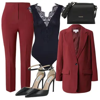 Outfit mit Dunkelrot/Rot Mantel/Boyfriend Blazer/Lederjacke/Longblazer/Oversize Blazer/Lederjacke für Männer/Lederjacke warehouse "Eleganter Look"