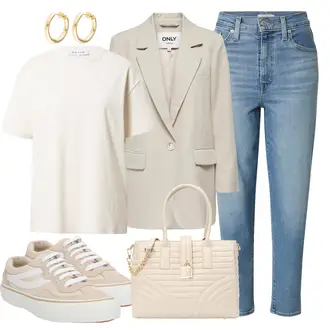 Mom Jeans Outfits mit Beige/Creme/Khaki/Weiß Sneaker Low/Canvas-Sneaker/Leder Sneaker/Skateschuh/Schmaler Sneaker/Sommer Sneaker/Vintage Sneaker Superga "Casual Business Outfit"