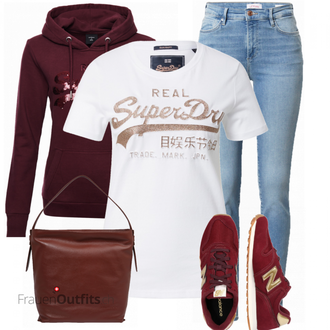 Outfit mit Blau Superdry, Grau T Shirt Superdry "Lässiger Freizeit Look"