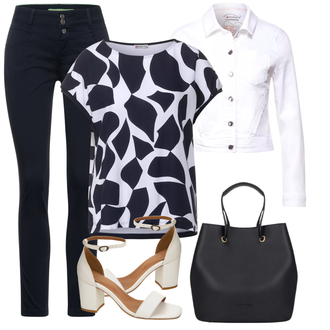 Kurz/Mini Outfit mit Schwarz Accessoire/Beuteltasche Expatrié "Stylisher Sommerlook"