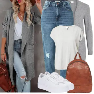 Boyfriend Jeans Outfits mit Weiß Sneaker Low/Plateau-Sneaker/Schmaler Sneaker/Sneaker Mit Lochmuster Puma "Frühling outfit"