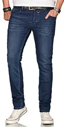 A. Salvarini Designer Herren Jeans Hose Regular Slim Fit Style Jeanshose Stretch, Dunkelblau Washed, 36W / 34L