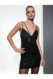 Evening Dress Mini Dress Sequined Strap Detailed