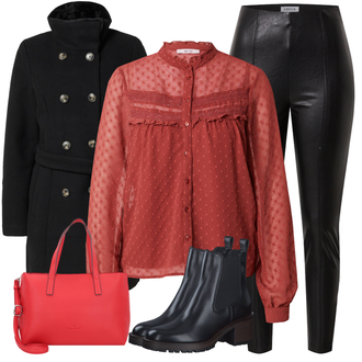 Outfit sa Crna/Plava/Smeđa/Tamnoplava Podstavljena Gležnjača/Chelsea Gležnjača/Kožna gležnjača/Kožna Jakna Tamaris "Zimski outfit"