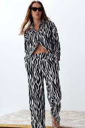 Black Zebra Patterned Woven Shirt-Pants Set