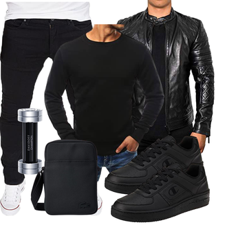Stehkragen Outfit mit Schwarz Außergewöhnliche Jacke/Jacke mit Seitlichem Reißverschluss/Leder Bomberjacke/Bikerjacke/Motorradjacke/KunstLederjacke Crone "Freizeit Outfit"